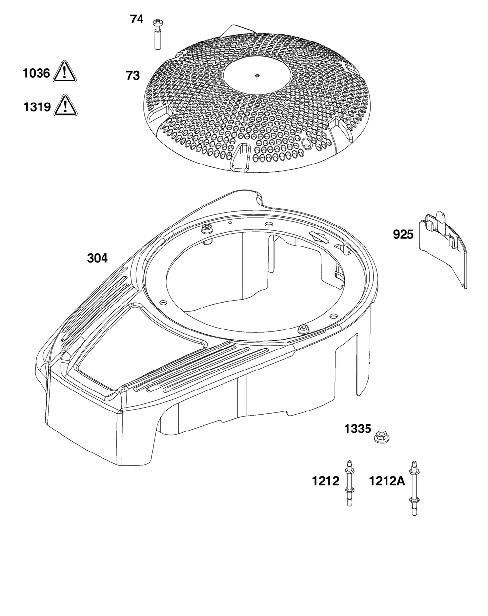 Blower Housing Group Diagram and Parts List for 121S02-0037-F1 100000 - 19Z999 Briggs and Stratton Engine